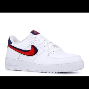 Nike Air Force 1 Low 3D Chenille Swoosh Red White Blue A03620-101 GS US 5.5Y